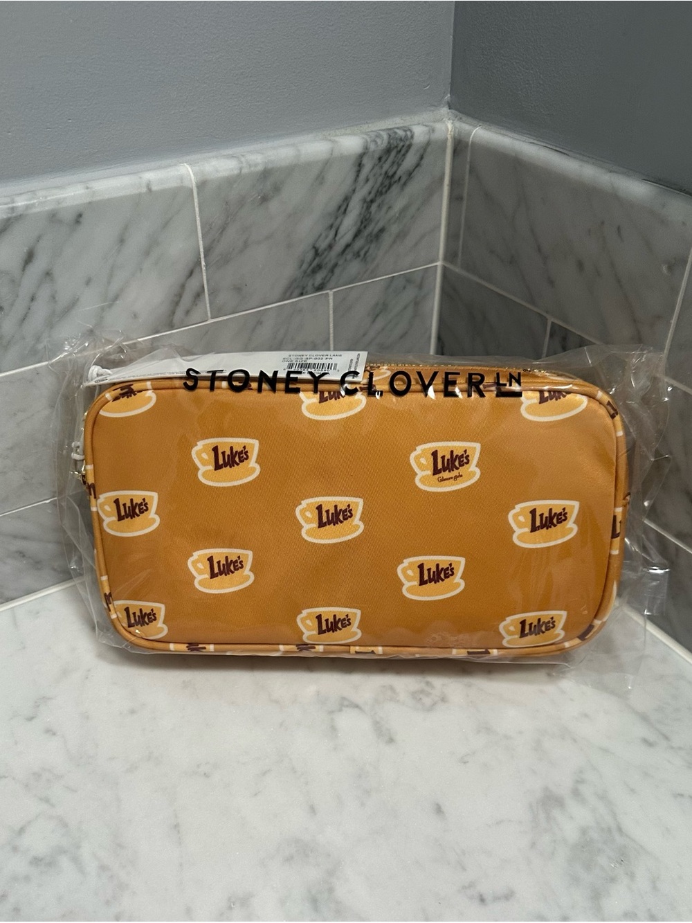 Stoney Clover Lane Mustard Yellow 'Luke's' Coffee Cup Print Cosmetic Pouch